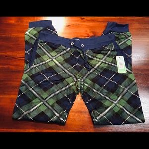 NWT Tipsy Elves Navy/Green Plaid Sweatpants L